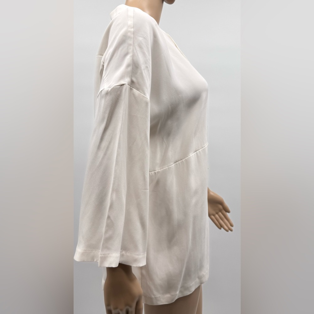 FRAME 100% Silk Long Sleeve VNeck Ivory Blouse SZ M Flowy Beachy Boho Chic - Picture 3 of 9